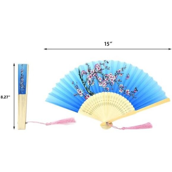 Elegant Floral Folding Hand Fan Set – 4 Assorted Designs Weddings, Festivals - Picture 3 of 7